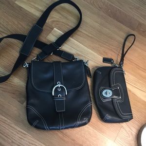 Black coach leather crossbody and wristlet